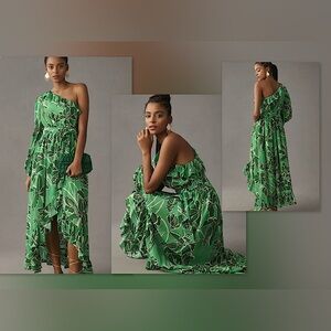 Elegant Green One Shoulder Dress